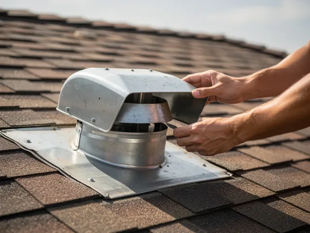 Wilmington Dryer Vent Cleaning certified technician safely cleaning a roof-mounted dryer vent in Wilmington
