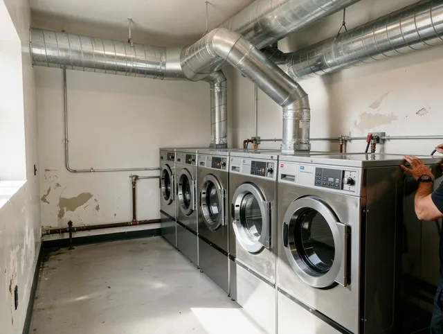 Wilmington Dryer Vent Cleaning team performing large-scale commercial dryer vent cleaning in Wilmington
