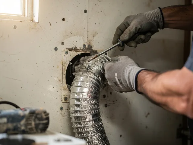 Wilmington Dryer Vent Cleaning technician performing precise dryer vent hose installation in Wilmington